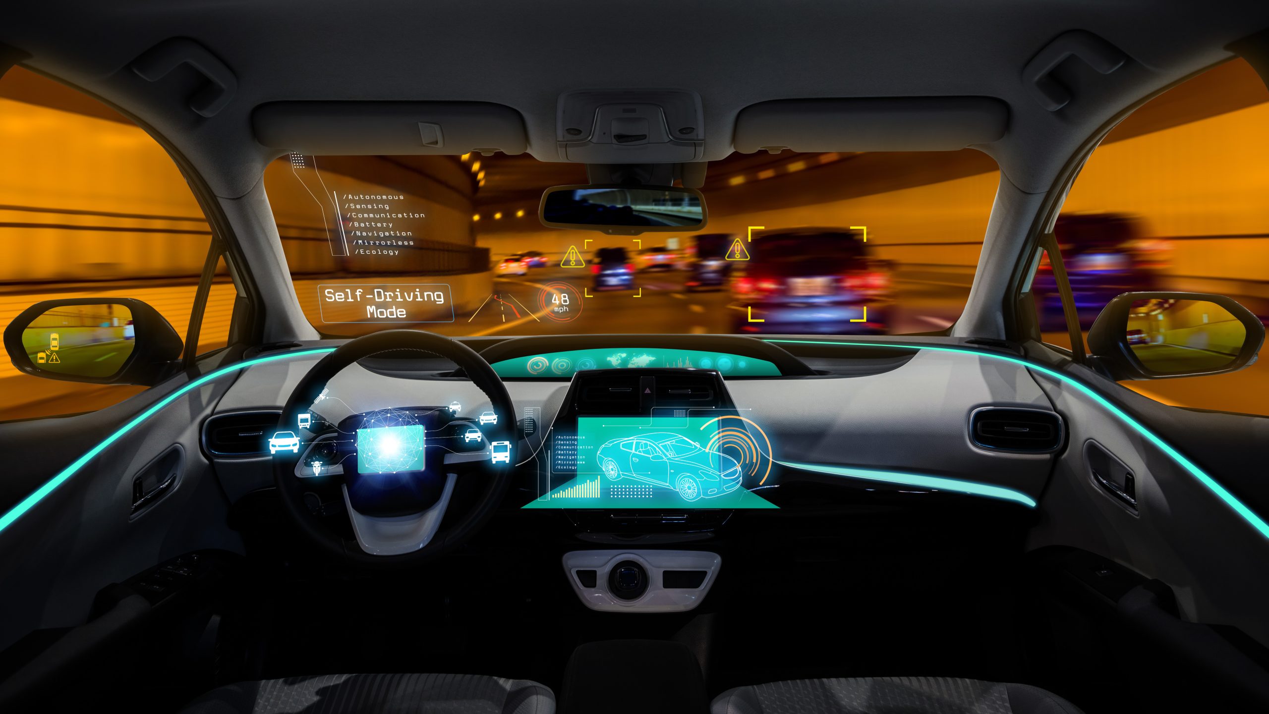 Empty,Cockpit,Of,Vehicle,Night,View,,Hud(head,Up,Display),And